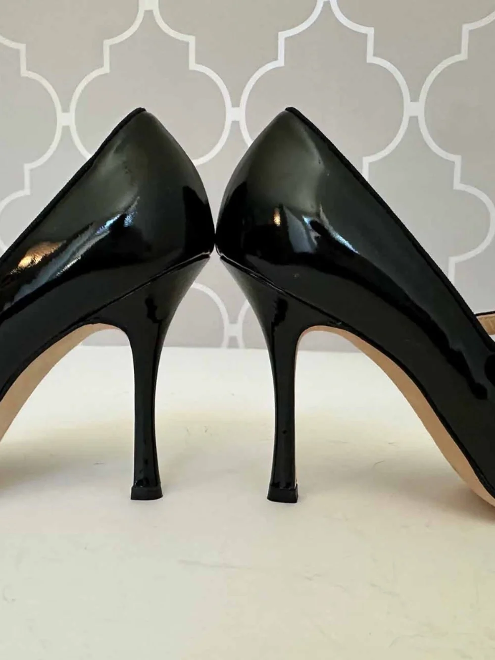 Manolo Blahnik Black Patent Leather Mary Jane Peep Toe Heels EU 38 Italy